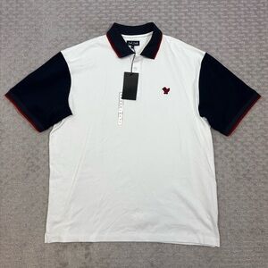 Bad Birdie Pique Golf Polo White Dark Navy Red Shirt Short Sleeve Mens XL